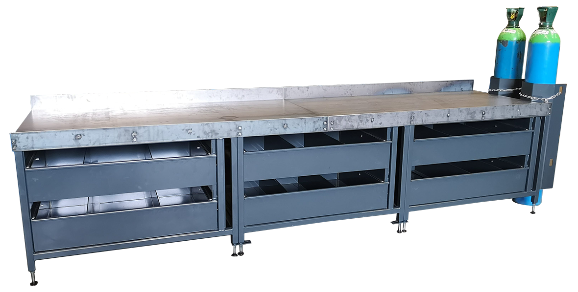 Customer maintenance workbench with gas storage